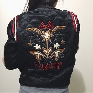 Embroidered Satin Bomber Jacket